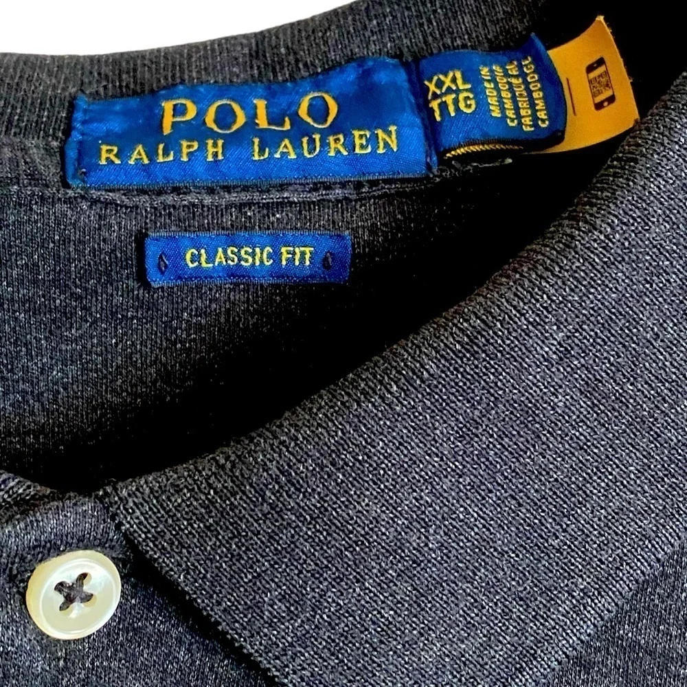 RALPH LAUREN POLO 3 Button Polo Charcoal Grey/Black Big & Tall Men Size XXL/TTG